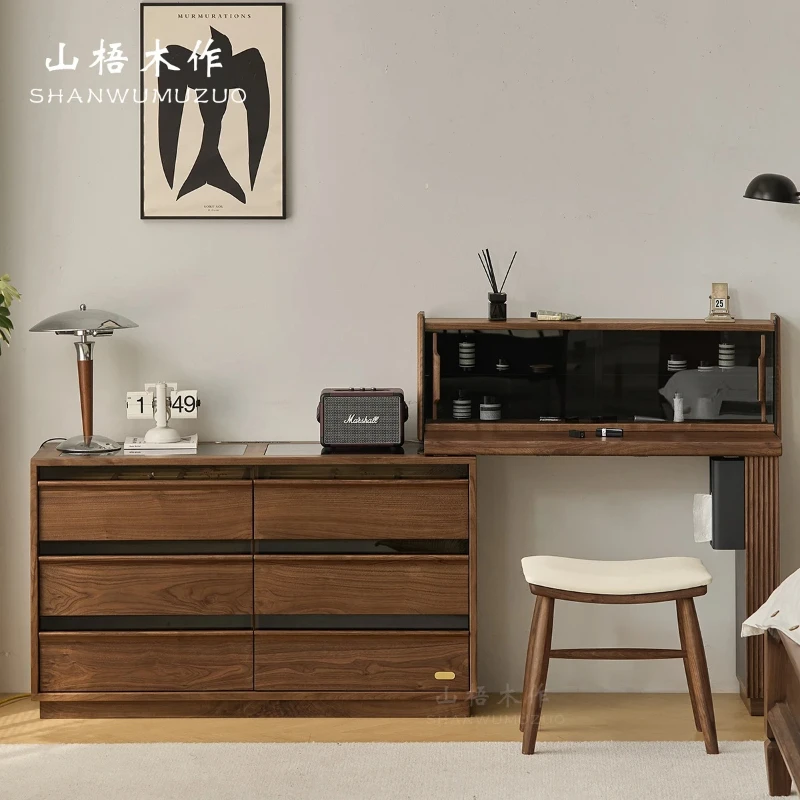 

LH solid wood dresser chest integrated cosmetic table dresser black walnut removable
