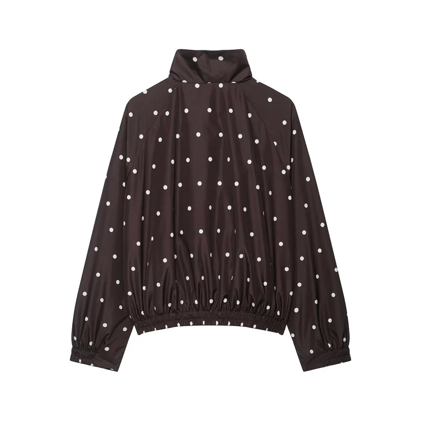TFMLN Vintage Polka Dot Crop-Jacke für Damen, schicker Stehkragen, Fronttasche, lässiger lockerer Mantel, Herbst-High-Street-Jacke – Detail 3