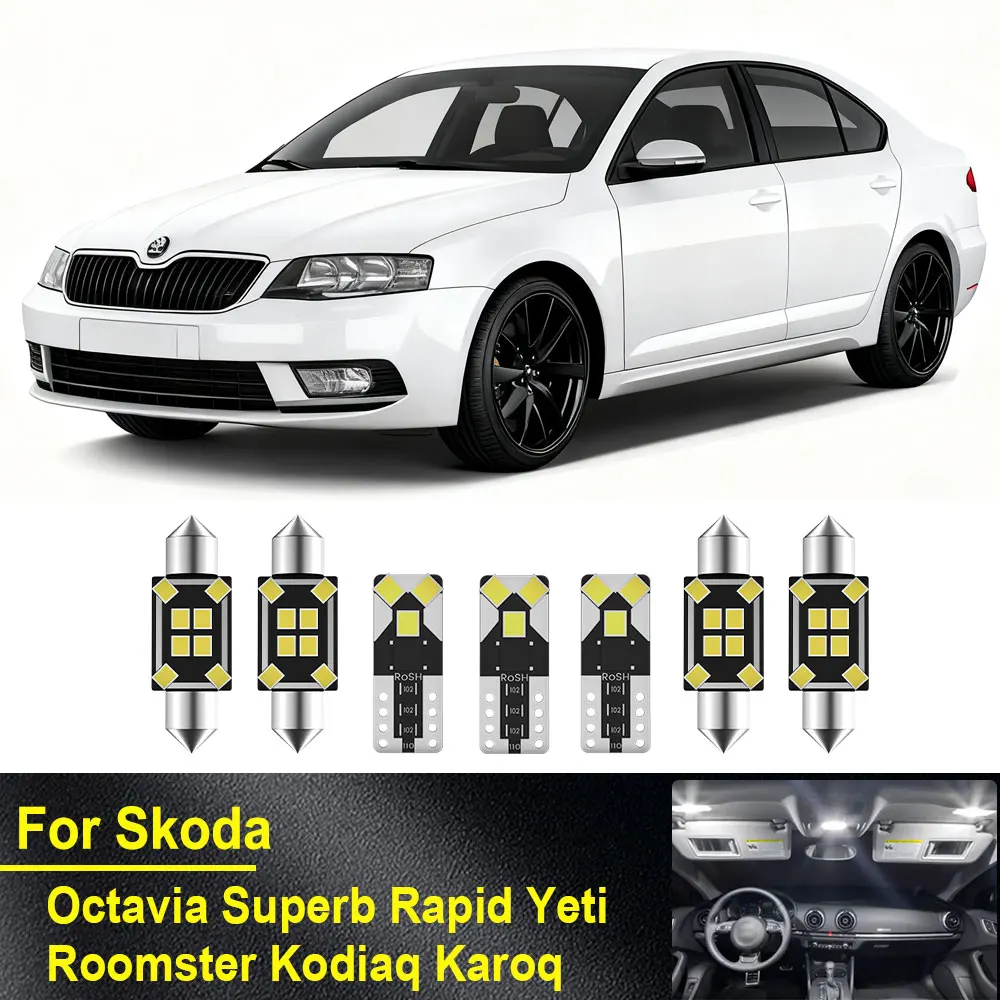 

Для Skoda Octavia Superb Rapid Yeti Roomster Kodiaq Karoq MK1 MK2 MK3 Автомобильный светодиодный комплект внутреннего освещения Canbus без ошибок лампы для чтения