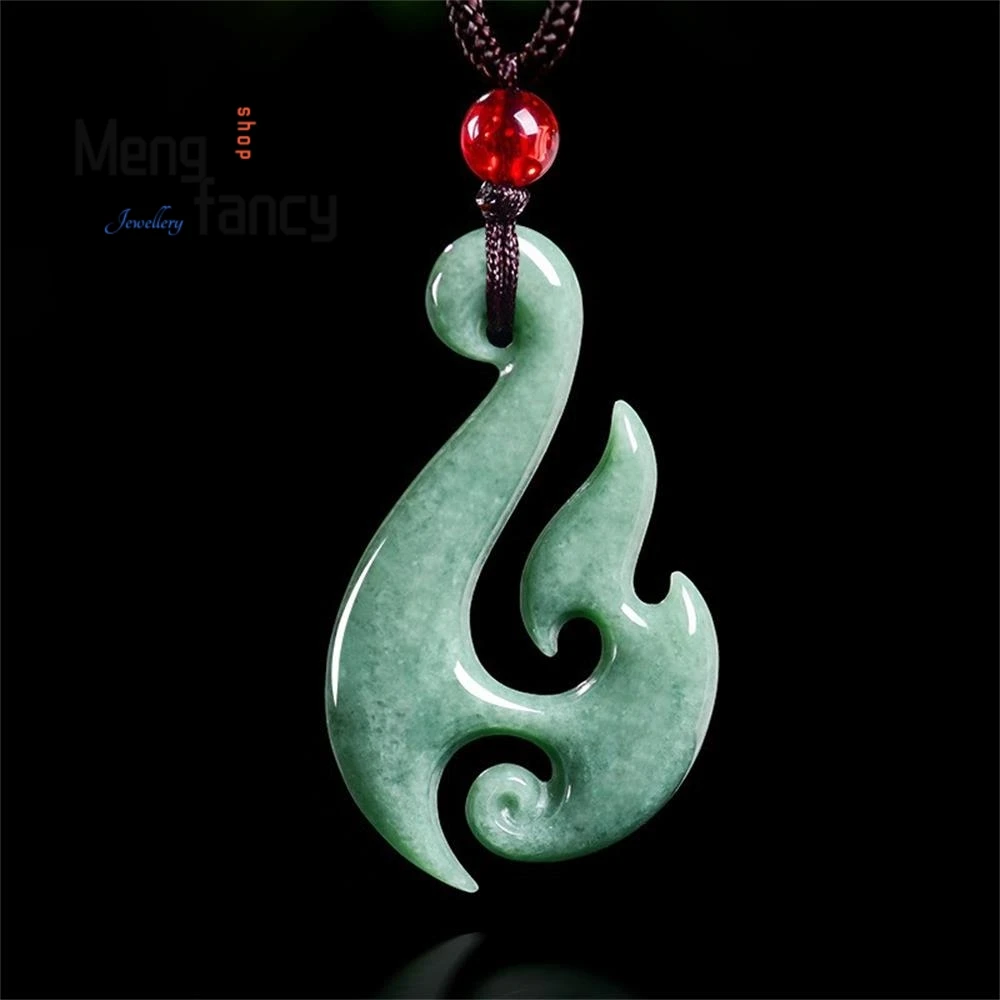 Authentic Natural A-grade Jadeite Retro Spiral Hook of Reincarnation Jade Pendant Exquisite Fashion Jewelry Popular Holiday Gift