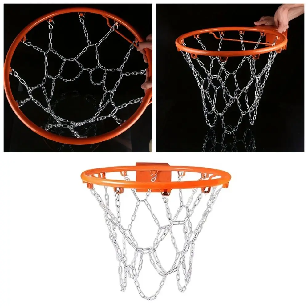 Rede de corrente de ferro de basquete com 12 argolas, sem deformação, fácil instalação, rede de aro de basquete espessada, rede de aro de cesta resistente