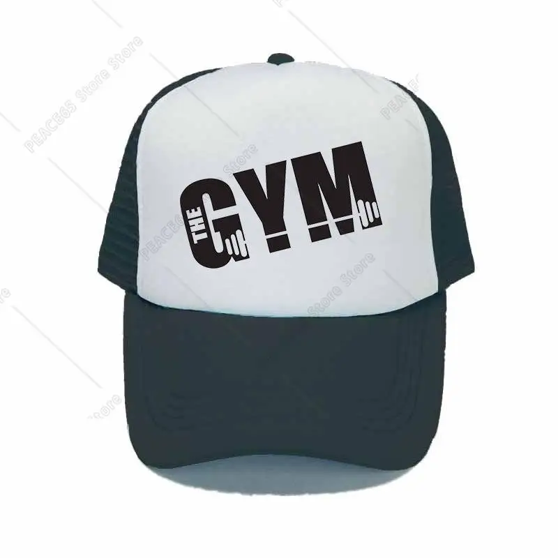 

Unisex The GYM Advertising Trucker Hats Men Weightlifting Breathable Snapback Cap Women Pink GYM Dumbbell Baseball Cap