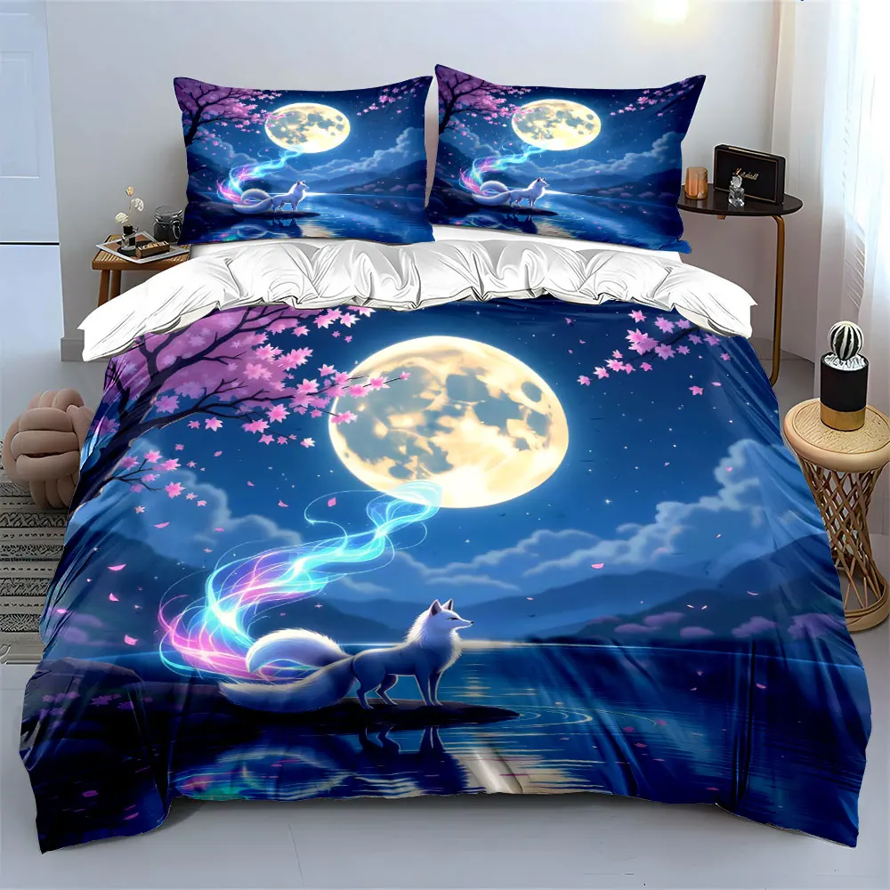 

Mystic fox under moonlight Print Soft Comfortable Duvet Cover Bedding Set Included 1*Duvet Cover 2*Pillowcases Luxury gifts