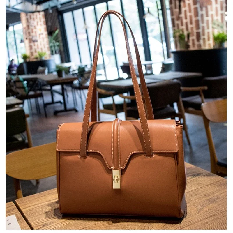 Genuine Leather Ladies Bag Large Capacity Handbag High Quality Luxury Shoulder Bag Multifunctional Handbag Daily Commuter Bags