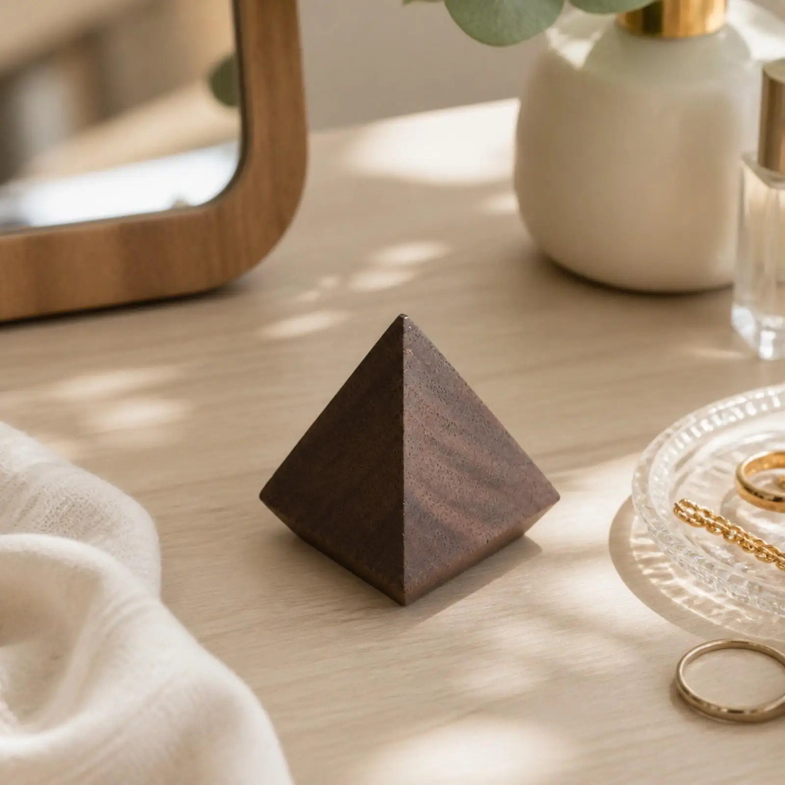 Walnut Jewelry Display Stand Compact Pyramid Jewelry Holder Space-Saving Conical Jewelry Holder for Boutique Counter, Dressing