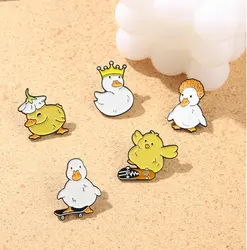 Lovely Animal Enamel Pin Custom Naughty Skate Goose Duck Chicken Brooch Bag Lapel Pin Cartoon Funny Badge Jewelry Gift for Kid