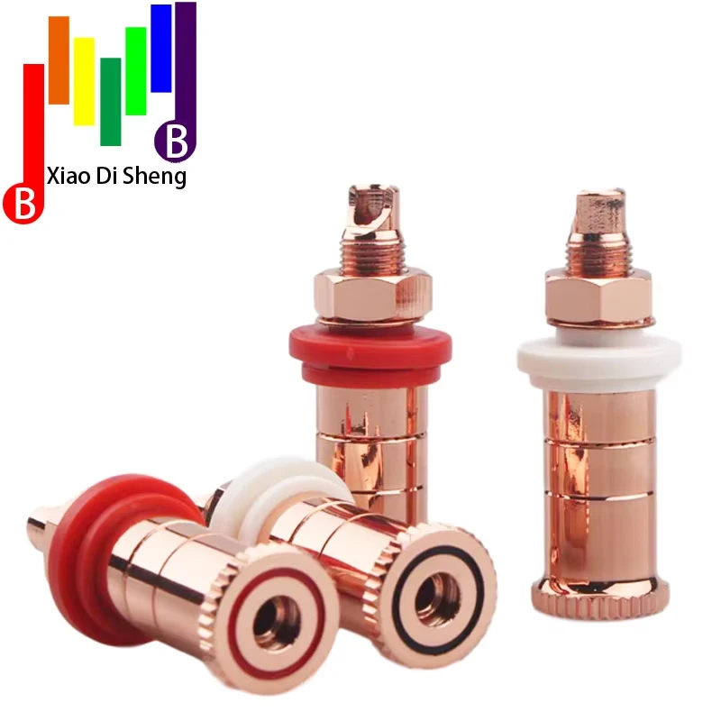 4 pçs alta fidelidade diy real vermelho cobre eletrônico banana plug fêmea soquete alto-falante terminal ligação pós conector amplificador terminal