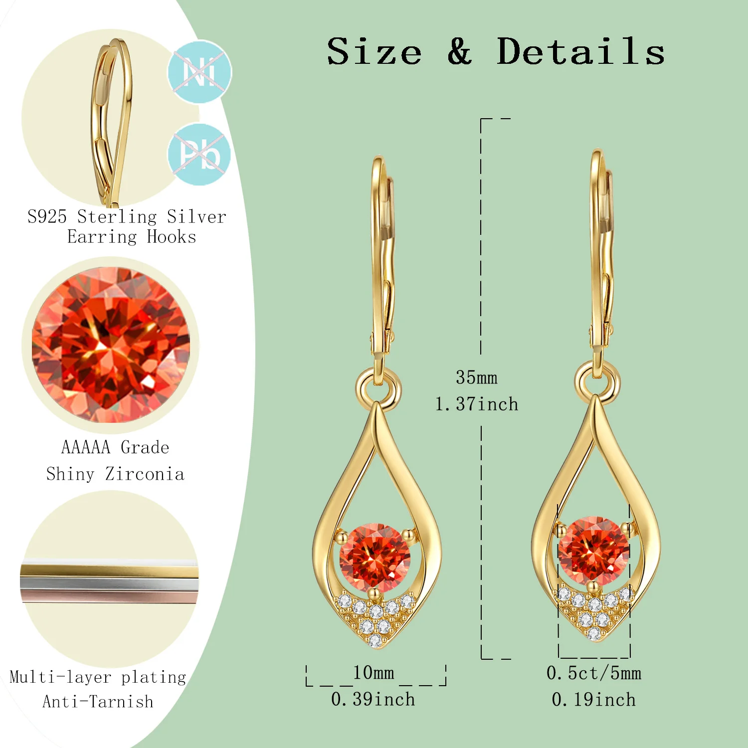 

LAMVOICE 1 carat zirconia earrings, S925 sterling silver, designer item high quality, valentine’s Day, gift for daughter