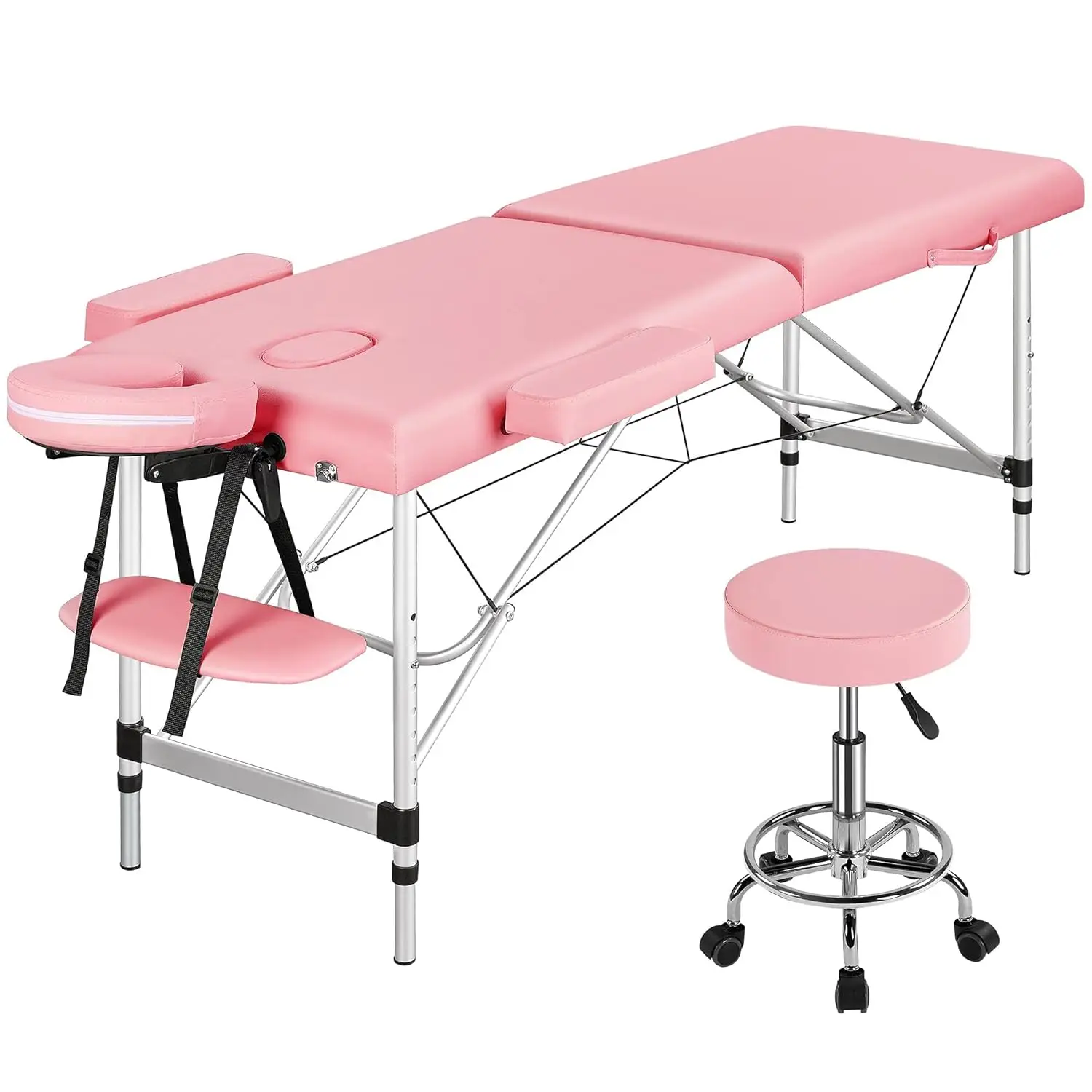 

Adjustable Massage Bed 2-Section Folding Spa Beds Salon Bed Massage Couch with Salon & Spa Stool Massage Therapy, Customized