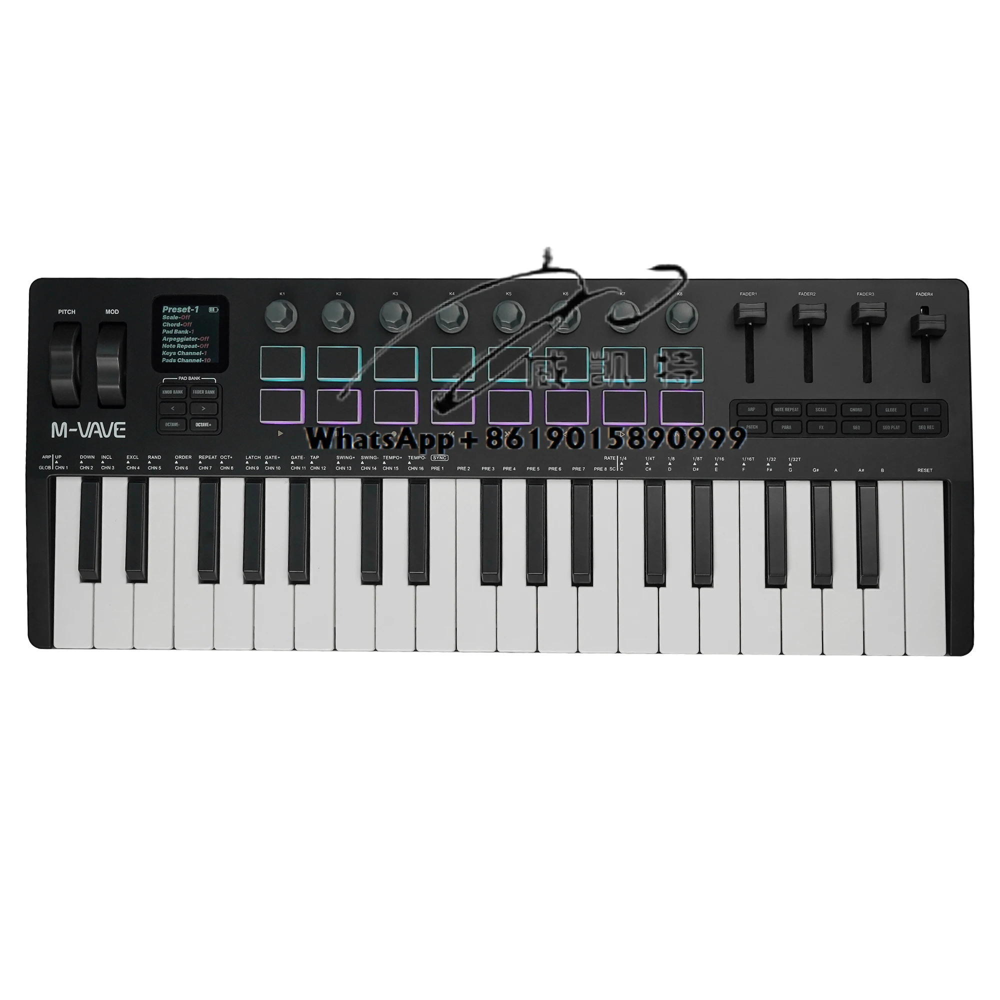 لوحة مفاتيح SMK-37 PRO Mini MIDI 37 مفتاحًا حساسة للسرعة تدعم لاسلكيًا مع وحدة تحكم في وسادات الطبل RGB