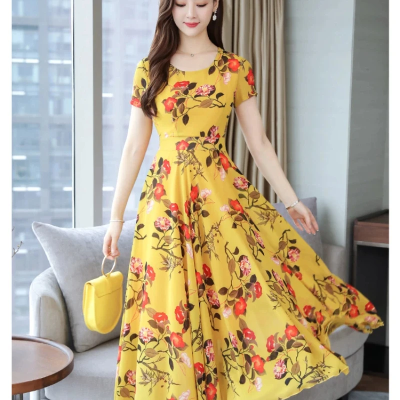 

Floral Print A Line Maxi Dress For Women Elegant Summer Fashion With Ruffle Detailing And O Neck Design