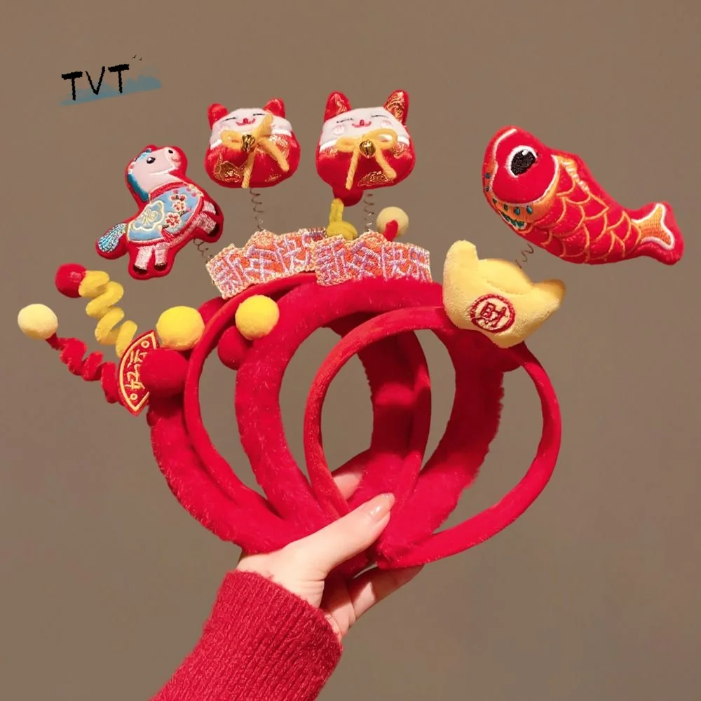 

Creative Cartoon New Year Headband Mascot Horse Doll Horse Hairband Lion Dance Good Luck Plush Horse Headband Photo Prop