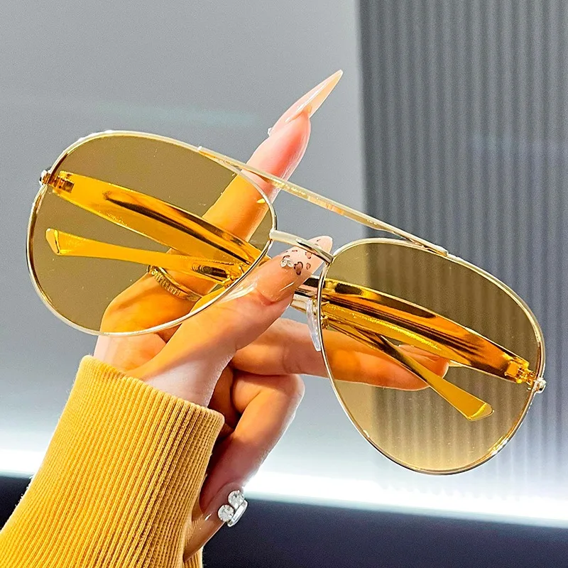 Occhiali da sole a forma di rospo da donna Nuovi occhiali da sole retrò in metallo da uomo Occhiali da sole pilota a doppio raggio con montatura grande