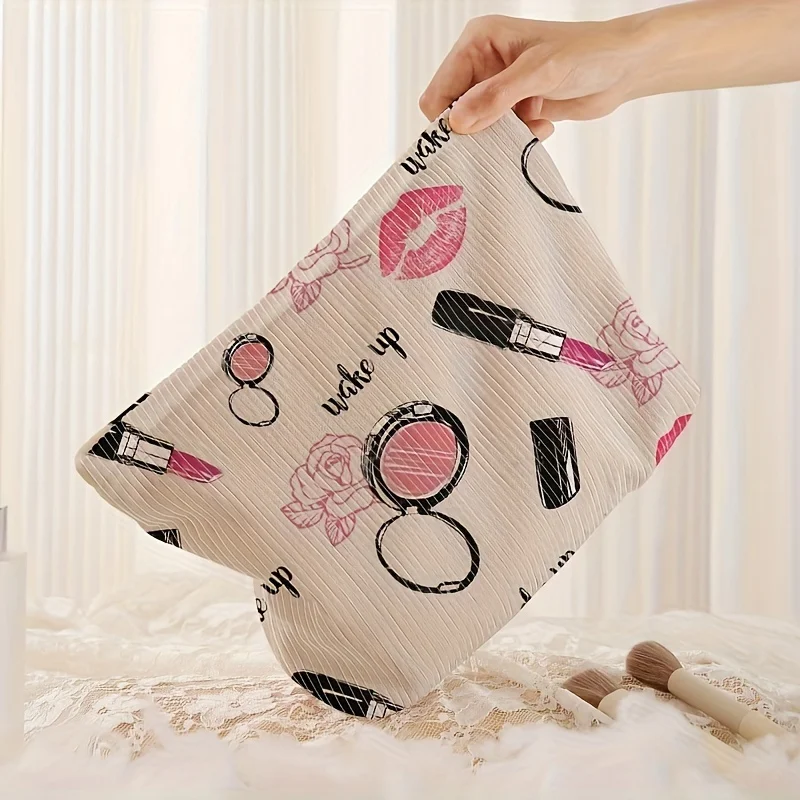 Hand-painted Cosmetic Pattern Printed Corduroy Zipper Storage Bag, Lightweight Makeup Bag, Makeup Bag, Multi-functional Wash Bag