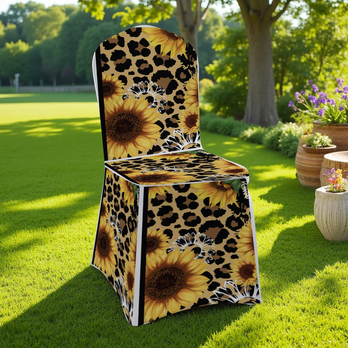 2D Sunflower Leopard Print Stretch Full Coverage Chair Cover, Universal Size for Hotel/Home/Outdoor, Anti -