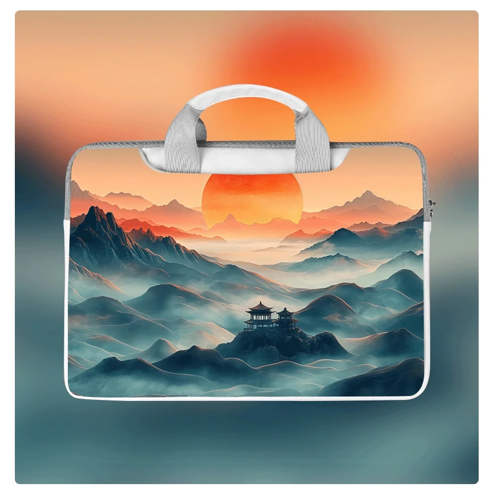 

Landscape Art Laptop Briefcase 12 14 16 Inch Waterproof Shockproof Large Capacity Handbag with Zipper Soft Velvet Inner Lining