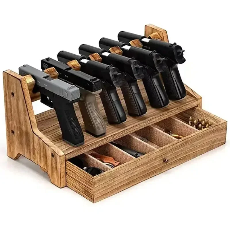 6 Slot Gun Holder Pistol Rack Wooden Pistol Rack for Gun Safe, Storage Pistol Rack, Organizer Hunting Accessories