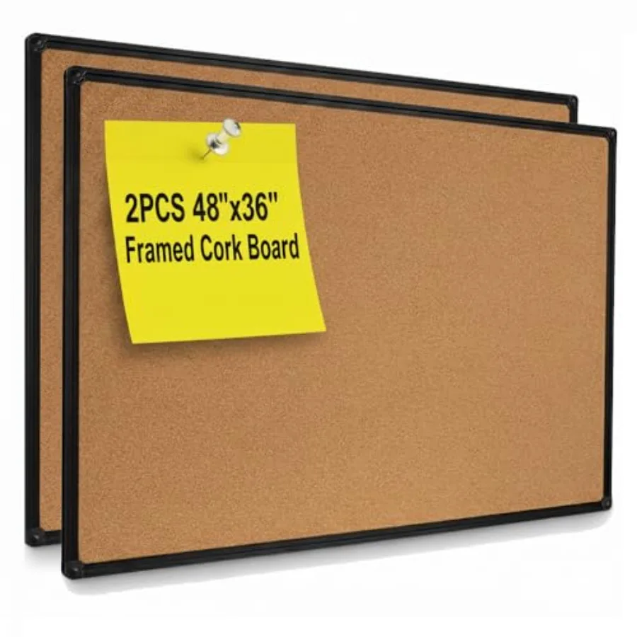 

Набор из 2-х больших самовосстанавливающихся пробковых досок для заметок с черной алюминиевой рамкой, 48 x 36 дюймов, для стен, офиса, школы