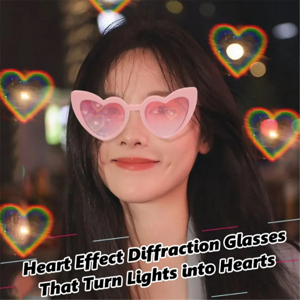 Cute Heart Effect Glasses Light Effect Heart-Shaped Shades Optical Mirror Dance Party Light Show Sunglasses Diffraction Eyewear