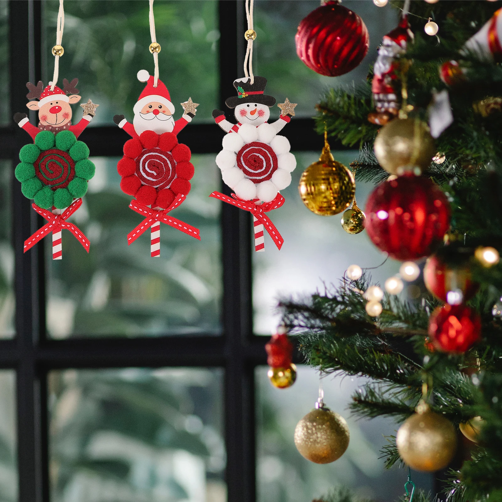 

3 Pcs y Christmas naments Wooden Xmas Xmas Party Props Tree Hanging Decor Elder Gifts Polyester Non Woven Fabric Practical