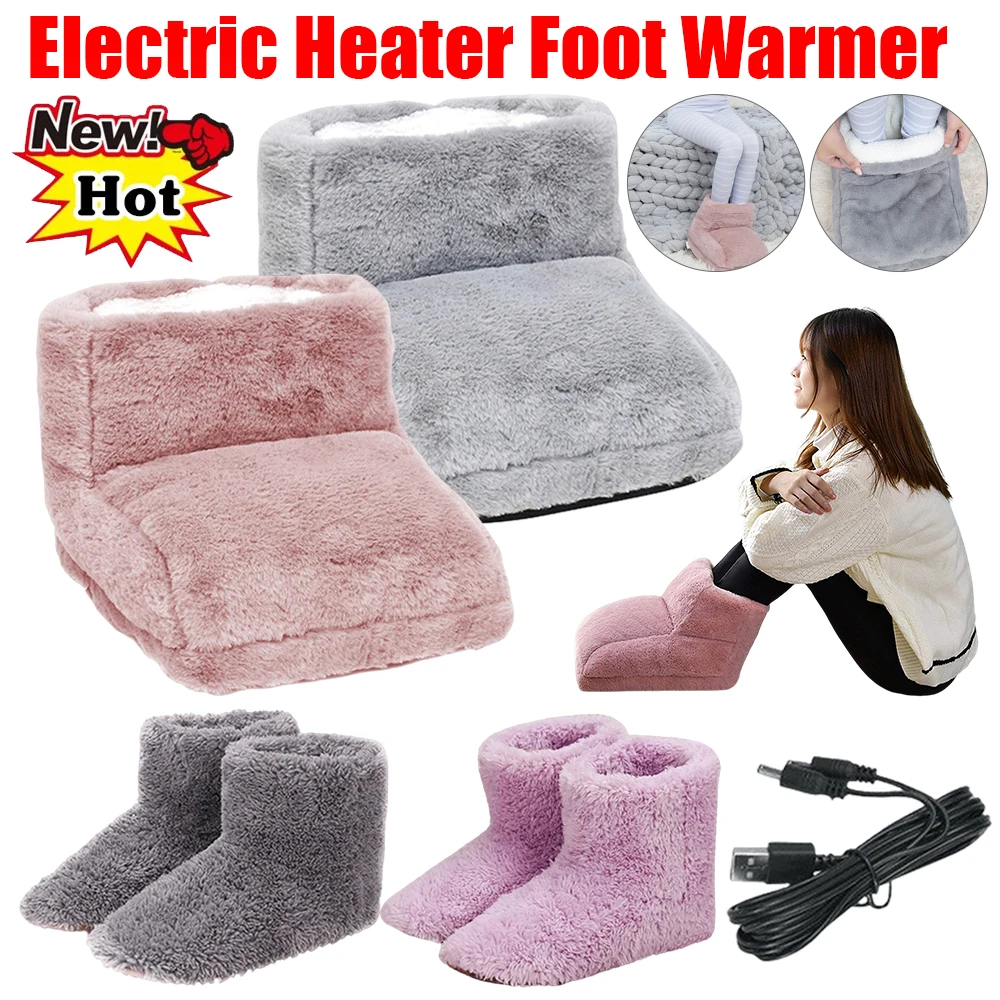 Electric Foot Warmer Fleece Foot Heating Pad USB Electric Heater Winter Plush Shoes for Home Bedroom Sleeping Feet Heating Pads