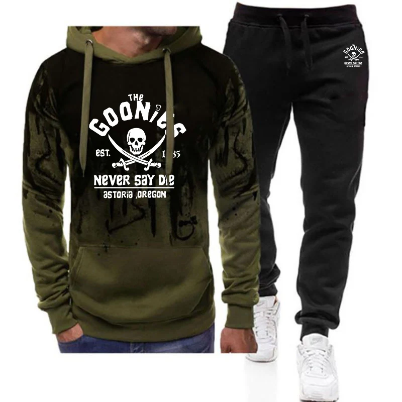 

2025 Spring And Autumn Man's The Goonies Never Say Die Print High Street Popular Gradient Color Hoodies+Leisure Pants Suit