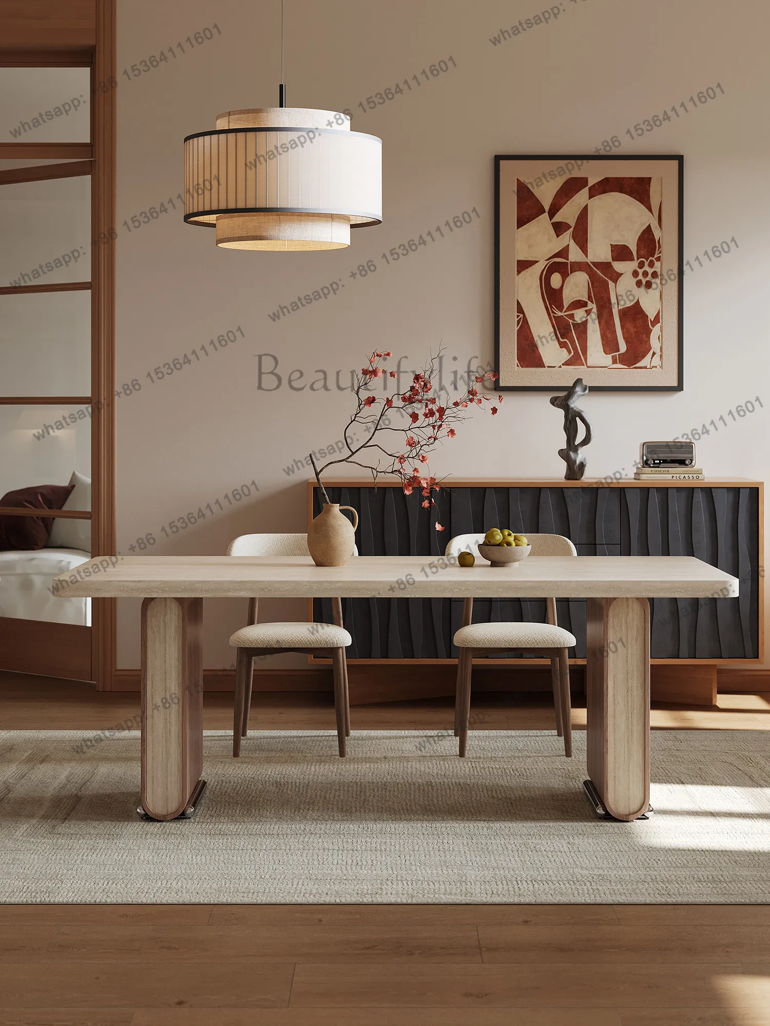 Factory Direct Sales Slate Dining Table Light Luxury Modern Simple Travertine Hanging Slate Walnut Solid Wood