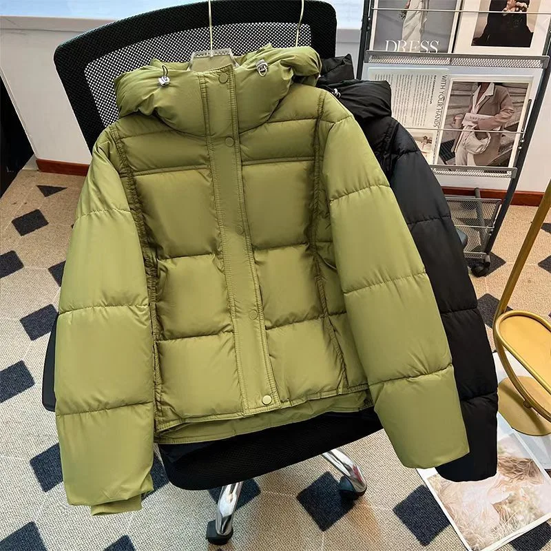 Cor sólida com capuz feminino puffer jaquetas de algodão acolchoado grosso quente curto solto parkas outerwears 2025 novo outono inverno casacos