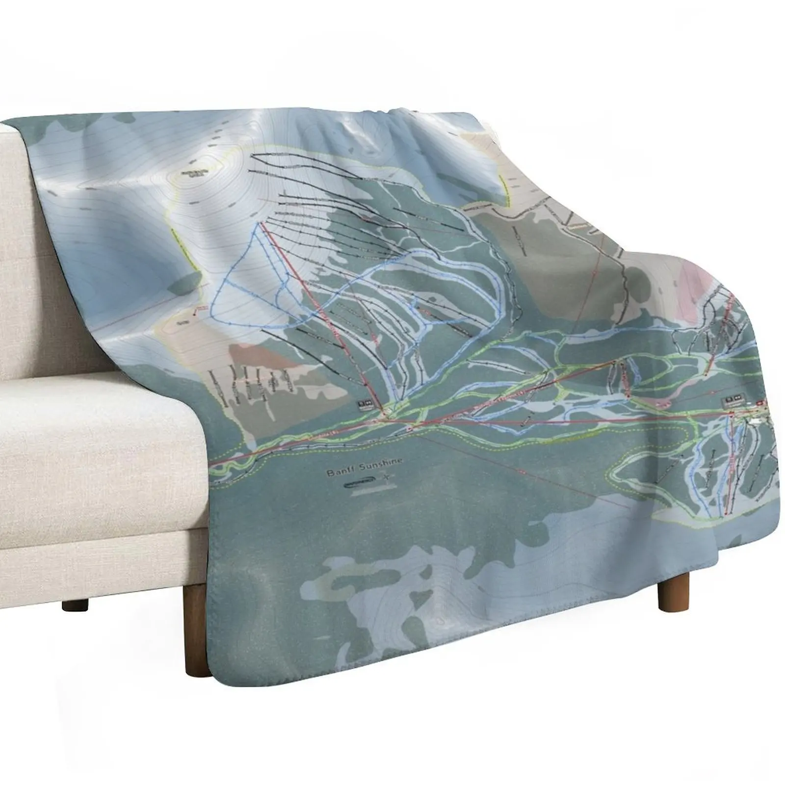 Banff Sunshine Resort Trail Map Throw Blanket Wrinkle Resistant Lightweight Blanket