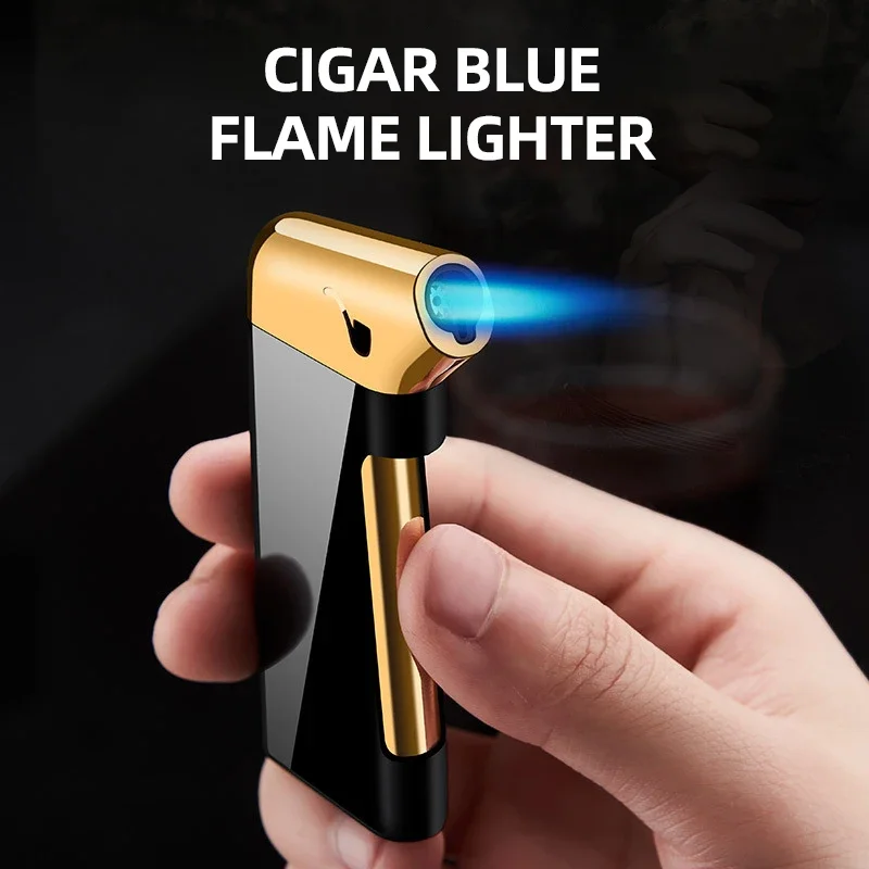 New Cigar Windproof Lighter Metal Jet Flame Butane Gas Inflatable Flame Adjustment Cigar Pipe Outdoor Lighter Men\'s Gift