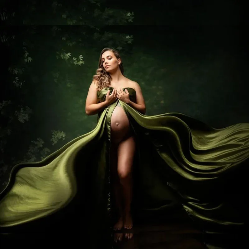 Satin Maternity Wrap Silky Scarf  Maternity Posing Glossy Tossing Gown Fancy Pregnant Woman Wedding Photography Photo