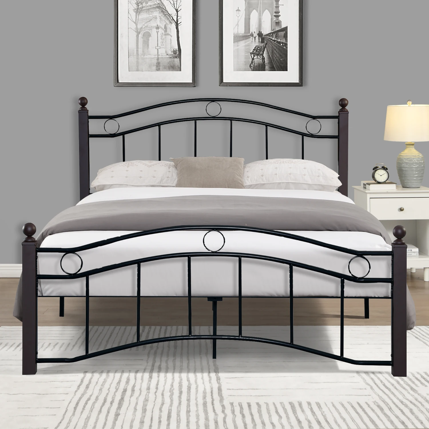 Queen Size Metal Bed Frame with Headboard and Footboard