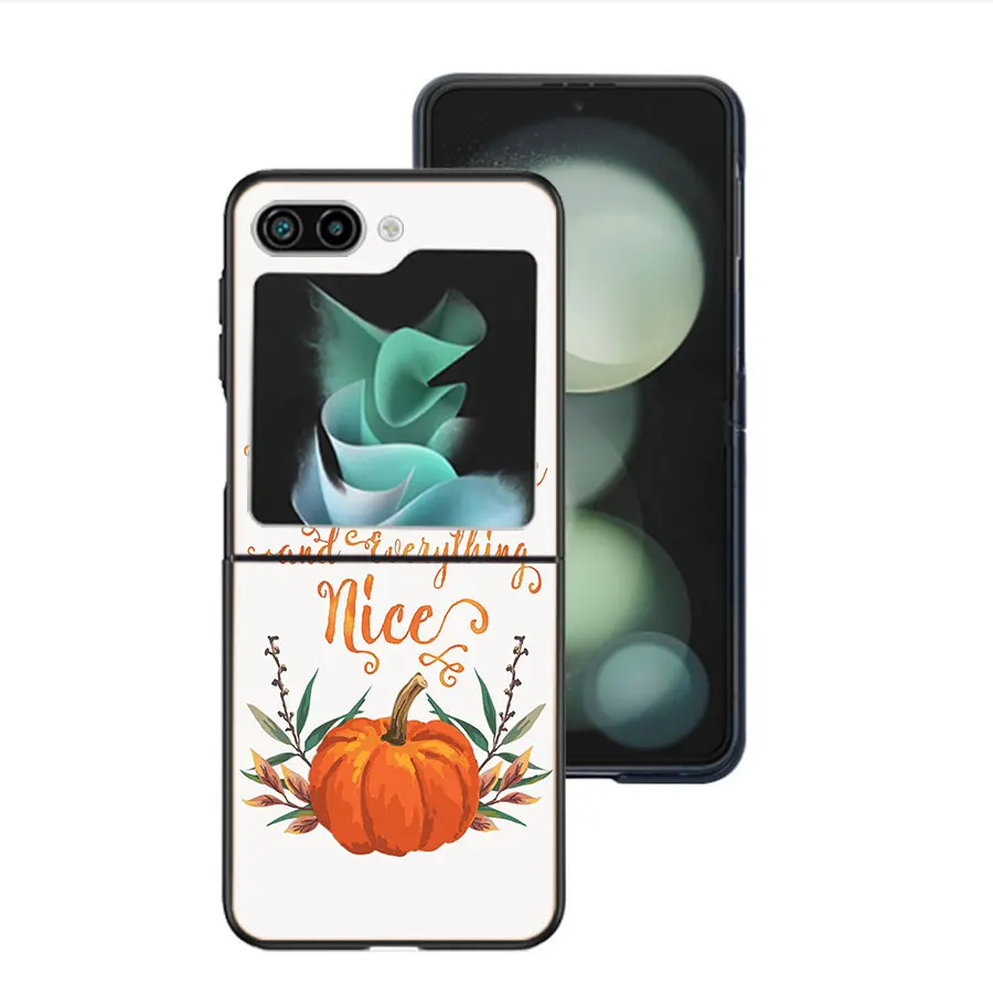 Pumpkin lantern Halloween Maple leaf Clear Phone Case For Samsung Z Flip 5 4 3 Galaxy Z Flip 6 5G Shockproof Hard Cover TPU PC H