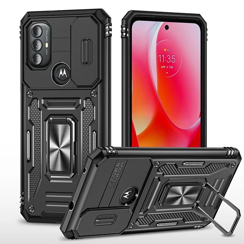 Moto G Power 2022 Kickstand Cover+Camera Lens Protector Magnetic Car Mounts Tough Shockproof Case For Moto G Play 2023/G Pure