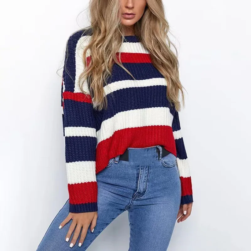 

Knitted Sweater Comfort and casual New Women's Clothing Simple Loose Multi-color Striped Matching