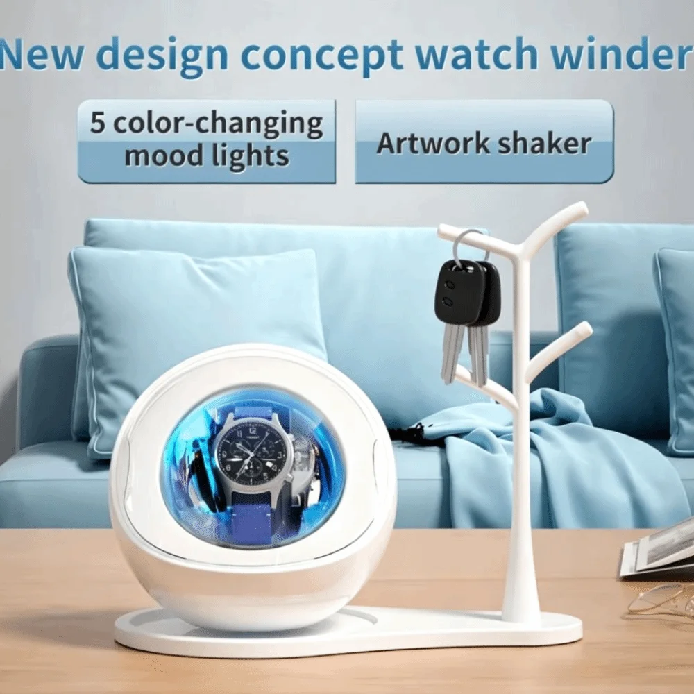 Dual-use for Charging and Plugging Watch Winder 5 Color Changing Ambient Lights Silent Motor Mechanical Watch Winder Storage