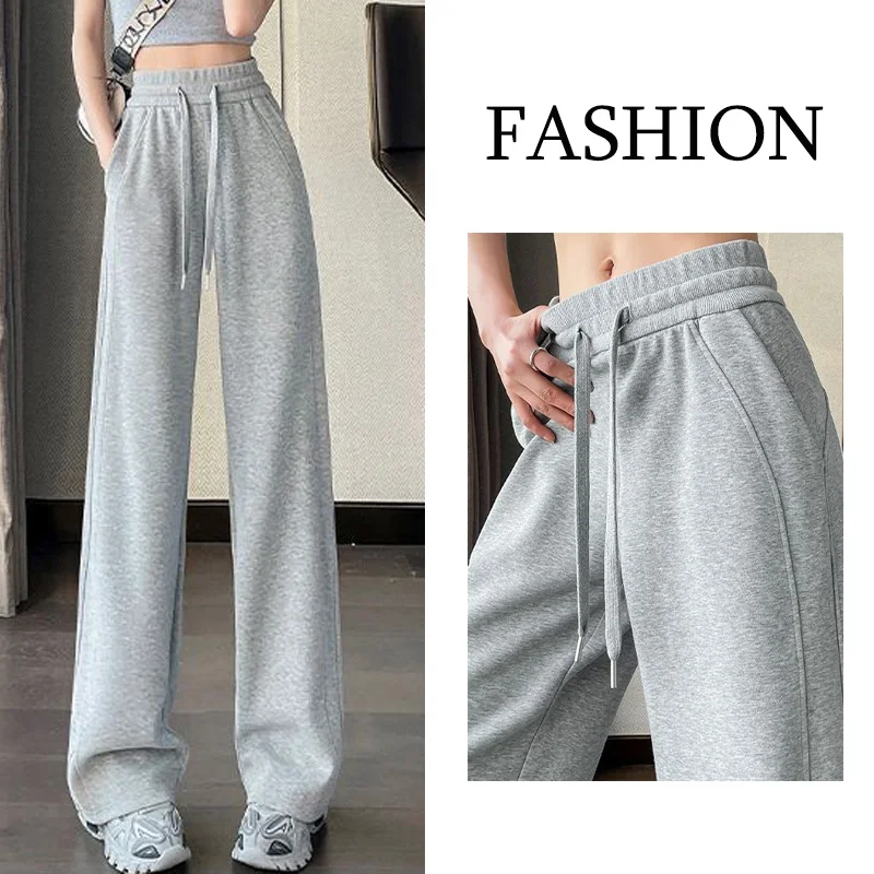 Pantalones informales de cintura alta para mujer, pantalones de chándal cómodos de pierna recta, pantalones coreanos sólidos para uso diario, gran oferta