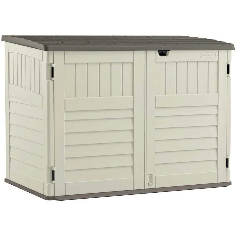 5.9 ft. x 3.7 ft Horizontal Stow-Away Storage Shed - Natural Wood-like Outdoor Storage for Trash Cans and Yard Tools