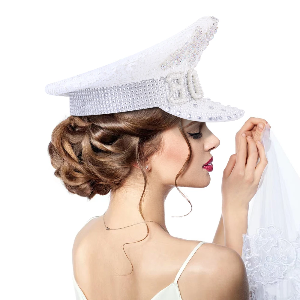 2024 Women Braidemaid Diamond Hat Wedding White Hat