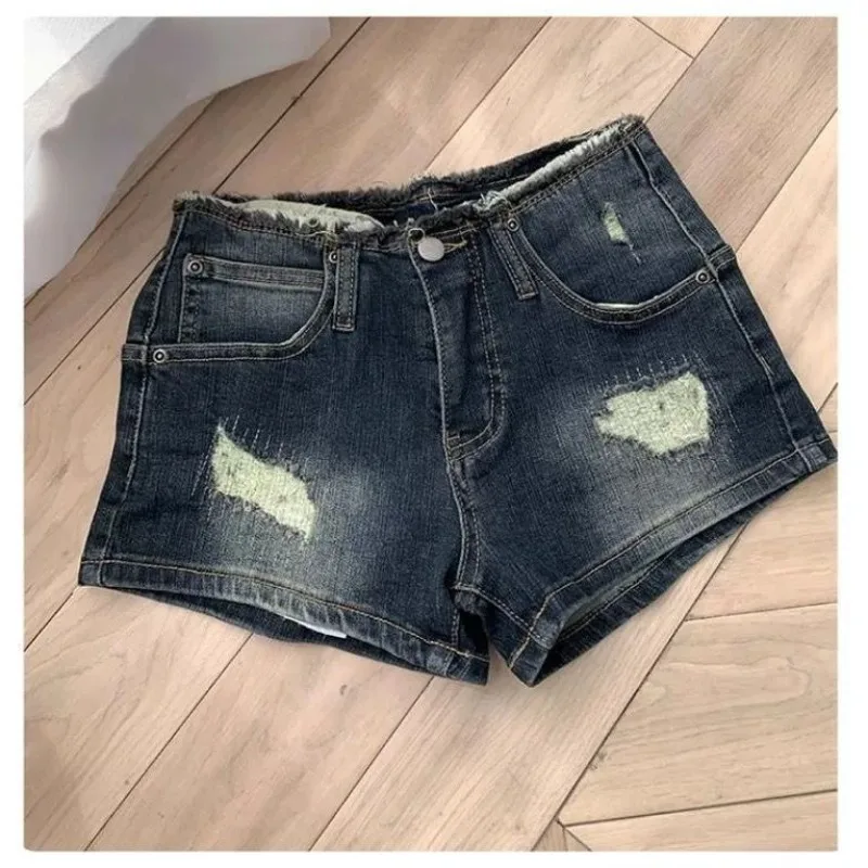 

Hot Girls Washed Rough Edge Splicing Denim Shorts Summer Low Waist Sexy A Word Y2k Shorts Hip Hot Pants