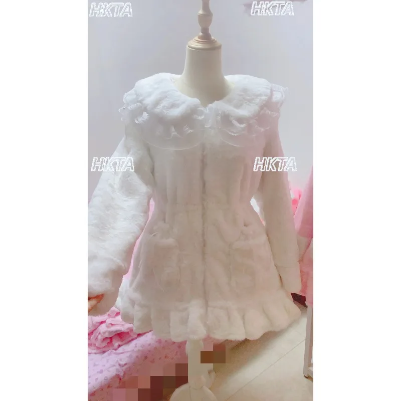 

Милое кружевное кукольное воротник с бантом и длинным рукавом в стиле Лолиты, милая утепленная теплая куртка с героями мультфильмов, бархатное зимнее белое хлопковое стеганое пальто для женщин