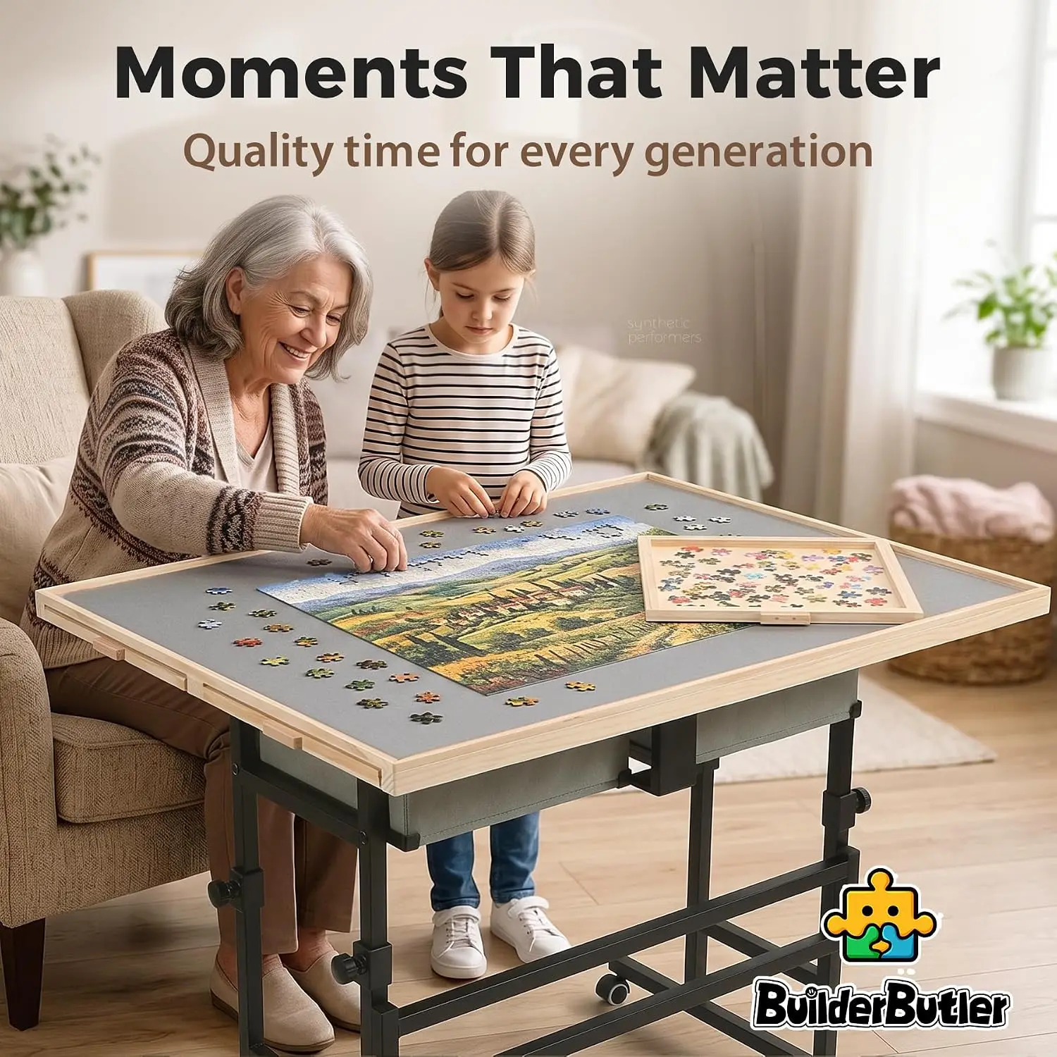 Puzzle Table 2000 Pieces with Wheels, Drawers & Cover, 40.16