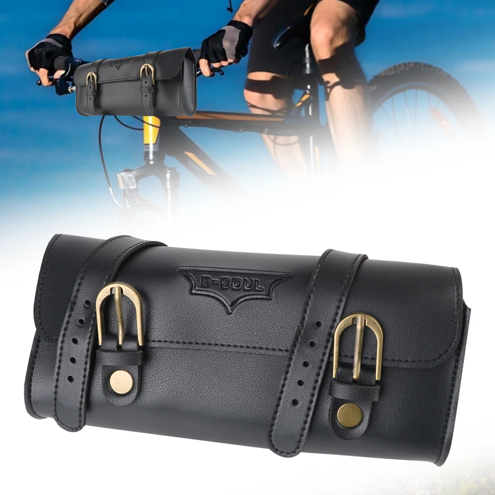 Handlebar Bags Riding Vintage Bike Bag PU Leather Cycling Bag `Waterproof Bicycle Tail Bag Motorcycle Tool Bag Saddle Pouch Rear