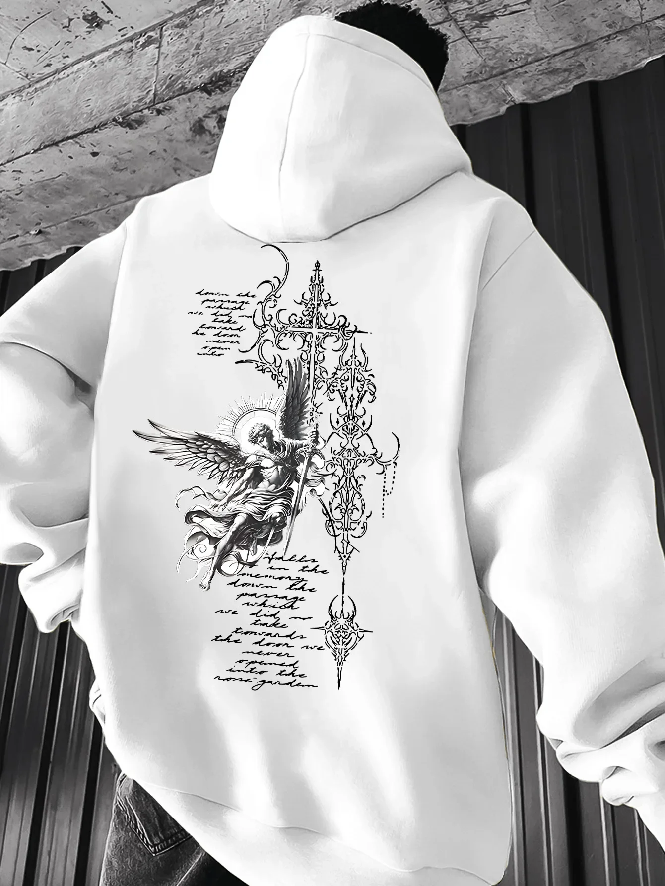 Angel Hoodie Unisex Wings Sword Gothic Dark Religious Mythology Baroque Classical Cross Vintage Aesthetic Trendy