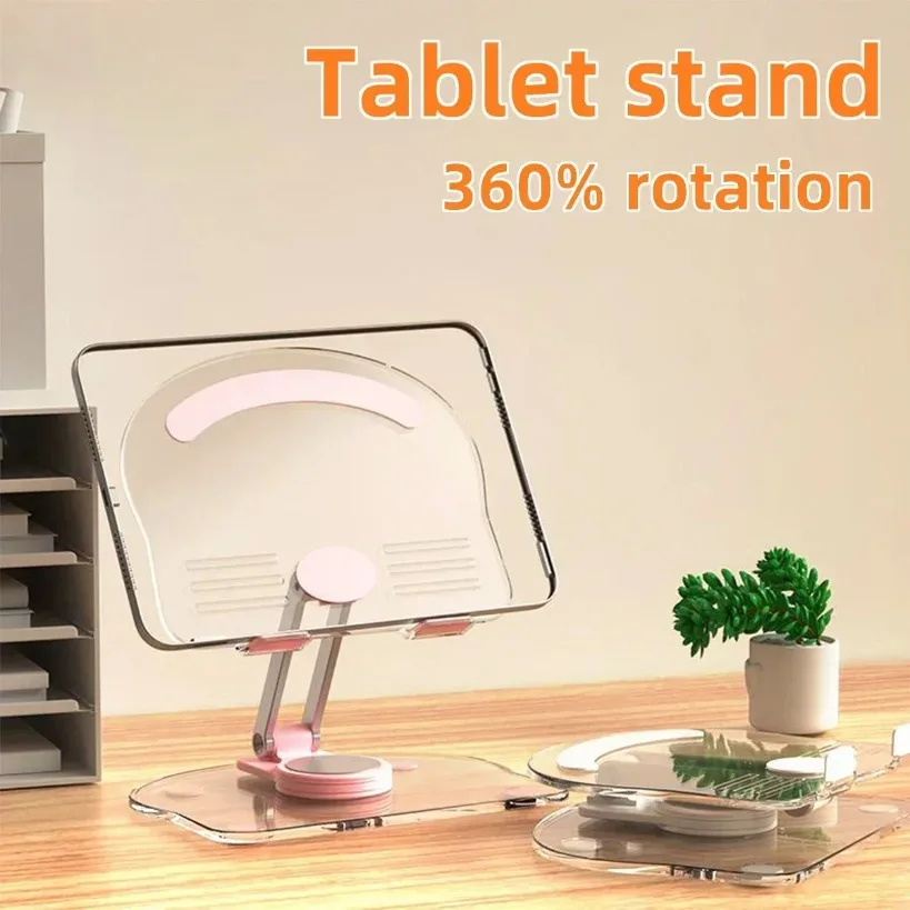 Tablet Desktop Stand Transparent Acrylic Phone Holder 360° Rotation Cell Phone Support for iPad Pro 9.7 Air 4 5 Mini 6 11 Mi Pad