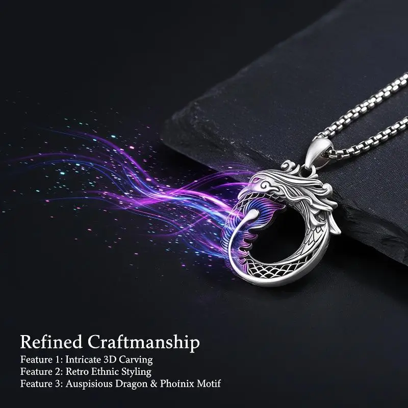 Dragon Phoenix Couple Pendant Necklace Minimalist Hollow Enamel Animal Pattern Unisex Jewelry for Couple Matching Outfits