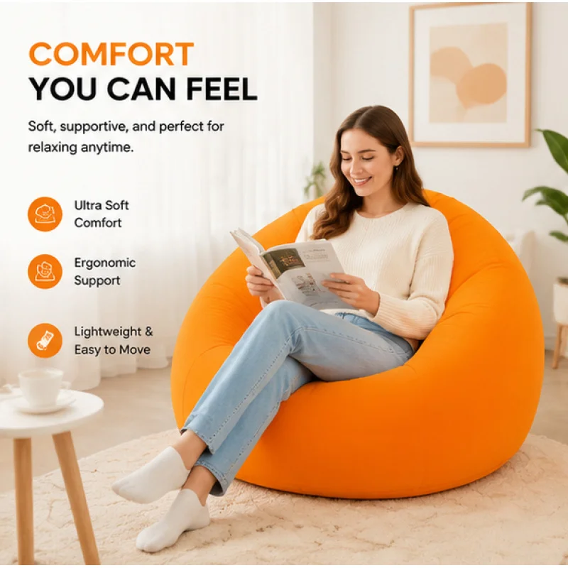 Foldable PVC Inflatable Lazy Lounge Chair Lightweight Portable Air Sofa For Outdoor Beach Camping Indoor Home Daily Leisure Use
