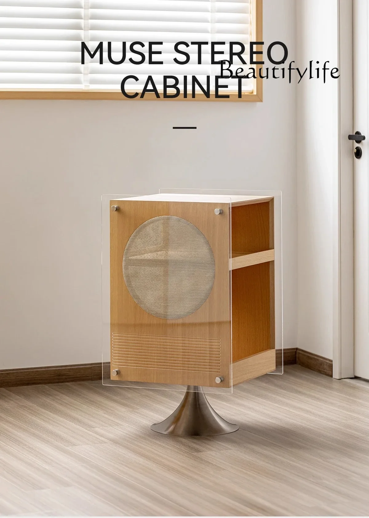 X36 Solid Wood Rotating Edge Few Nordic Japanese Sofa Side Cabinet Vinyl Record Storage Audio Cabinet