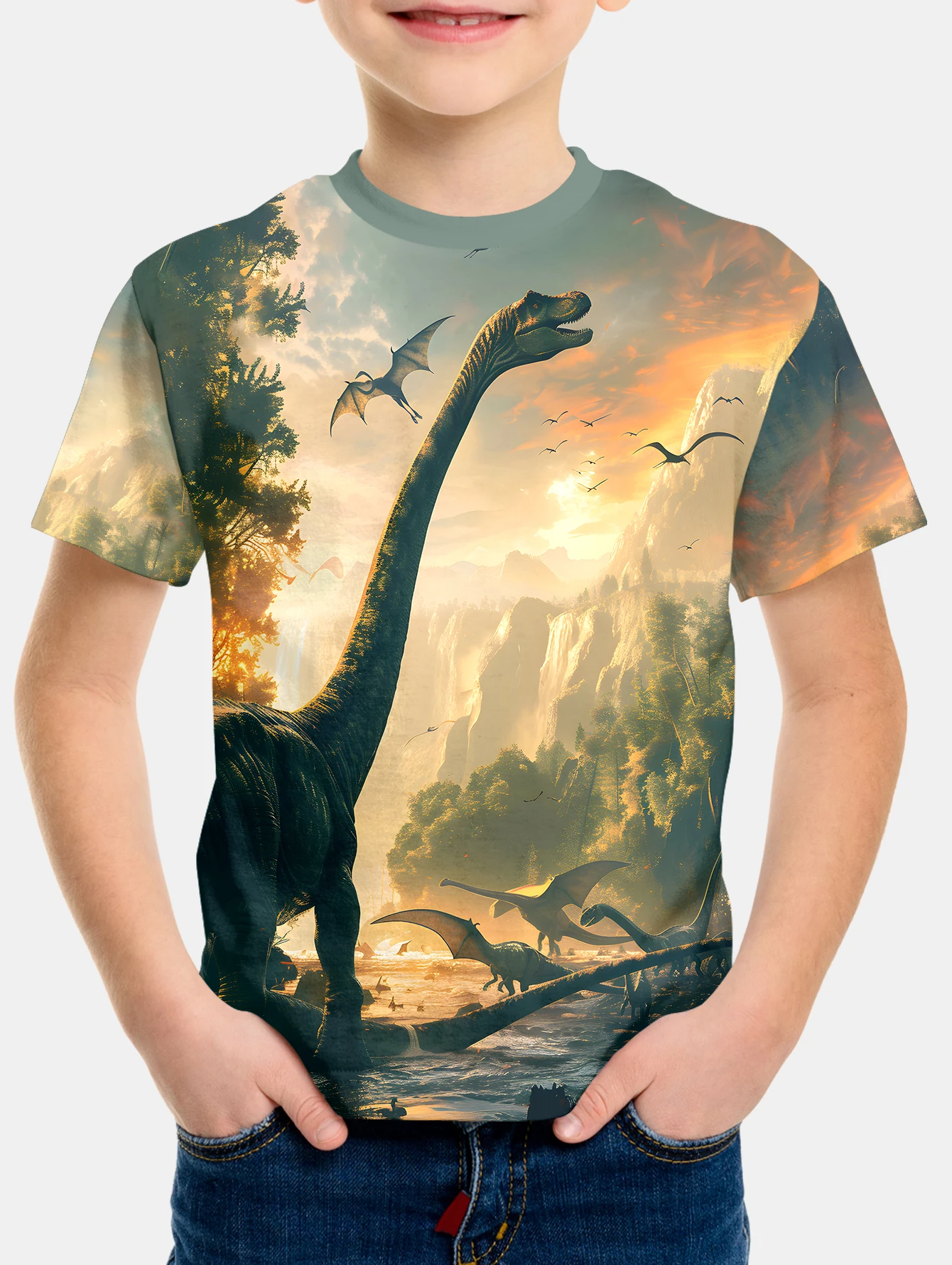 T-shirt de dinossauro do mundo jurássico para crianças, roupas legais para meninos e meninas, tops de manga curta, roupas infantis, verão