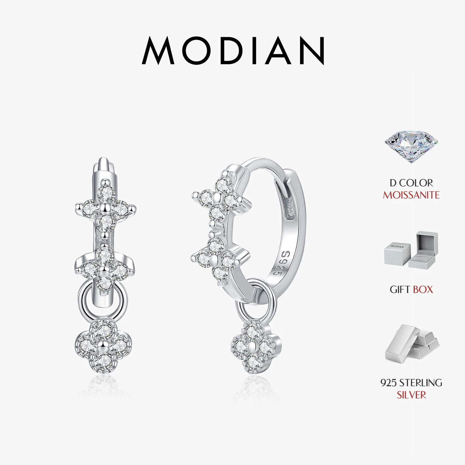 MODIAN D Color Moissanite Hoop Earrings 925 Sterling Silver Exquisite Four Leaf Clover Full Cz Earrings For Women Fine Jewelry
